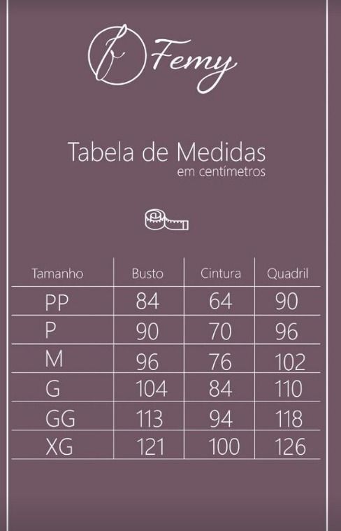 Tabela de tamanhos